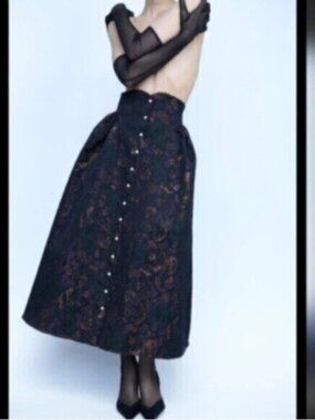 Batsheva Bella  BNWOT metallic jacquard midi skirt 6